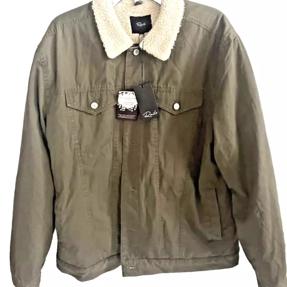 Rails Mckinley Jacket Men’s XL Olive green Jacket Faux Sherpa lined Bikers